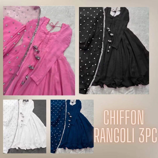 CLEARANCE SALE - Chiffon Rangoli 3pc Suit